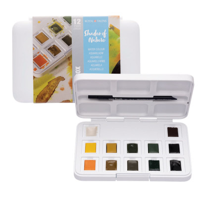 Набір акварельних фарб, VAN GOGH, Pocket box SHADES OF NATURE, 12 кювет+пензлик, пластик, Royal Tale