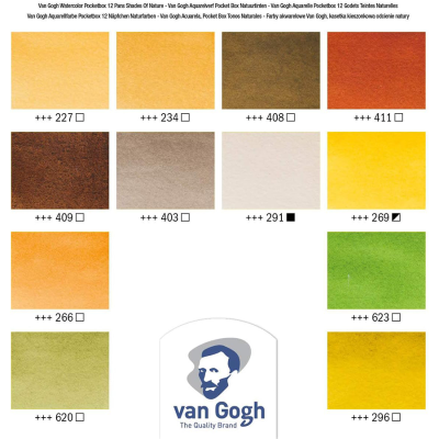 Набір акварельних фарб, VAN GOGH, Pocket box SHADES OF NATURE, 12 кювет+пензлик, пластик, Royal Tale