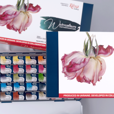 Набір акварельних фарб BOTANICAL, 35*2,5мл, кювета, Індіго метал. пенал, ROSA Gallery
