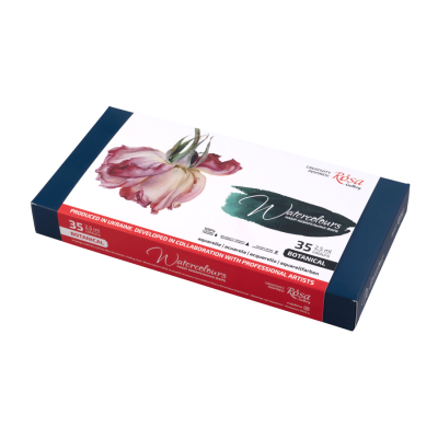 Набір акварельних фарб BOTANICAL, 35*2,5мл, кювета, Індіго метал. пенал, ROSA Gallery