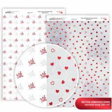 Папір двосторонній дизайнерський матовий „Red Hearts 1, з тисненням, 21х29,7 см, 200 гм2, ROSA TALENT (5311193)