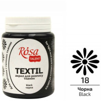 Фарба акрилова для тканин, Чорна (18), 80 мл, ROSA TALENT