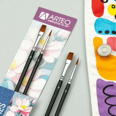 Набор кистей для росписи тканей №2 синтетика 2шт, круглая (№3), плоская (№ 8) короткая ручка Arteo