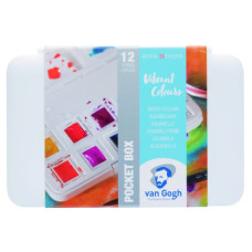 Набор акварельных красок VAN GOGH Pocket box VIBRANT COLOURS 12 кювет + кисточка, Royal Talens