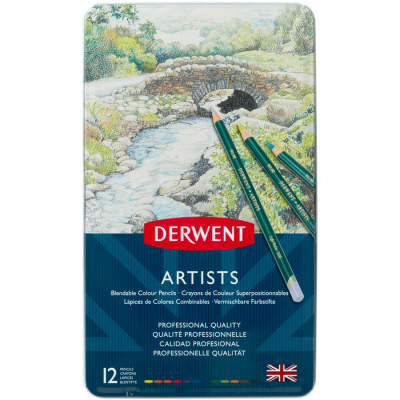 Набір кольорових олівців Artists 12 шт, металева коробка Derwent