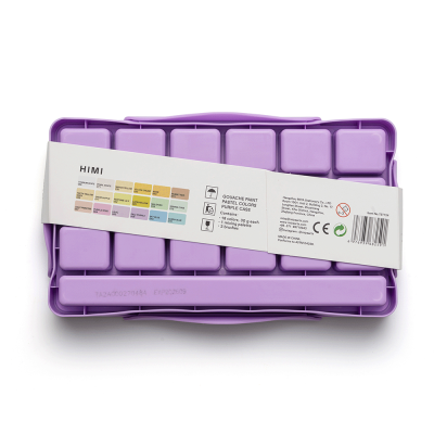 Набор гуашевых красок HIMI Jelly Cup 18x30 мл, пастельные, 3 кисти, фиолетовый пластиковый пенал Набор гуашевых красок HIMI Jelly Cup 18x30 мл, пастельные, 3 кисти, фиолетовый пластиковый пенал