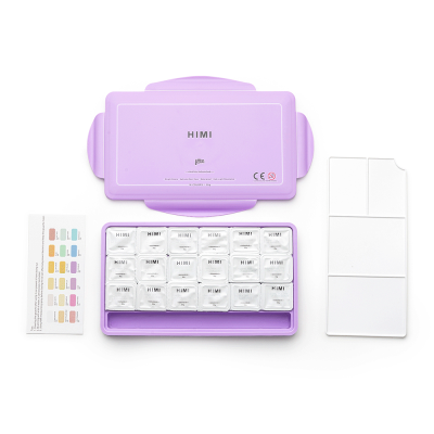 Набор гуашевых красок HIMI Jelly Cup 18x30 мл, пастельные, 3 кисти, фиолетовый пластиковый пенал Набор гуашевых красок HIMI Jelly Cup 18x30 мл, пастельные, 3 кисти, фиолетовый пластиковый пенал