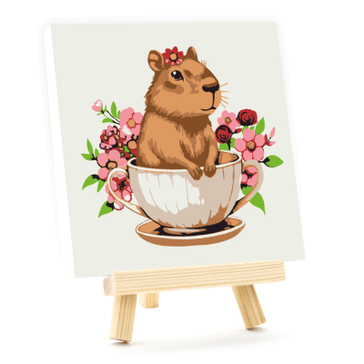 Набір картина за номерами Квіткова капібара, 15x15 см, з мольбертом ROSA START Набір картина за номерами Квіткова капібара, 15x15 см, з мольбертом ROSA START
