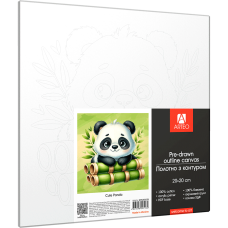 Холст хлопок на ХДФ с контуром Cute Panda 20x20, акриловый грунт, Arteo