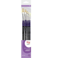 Набори кистей 13, плоска щетина, 5 шт (№1,2,4,6,8), довга ручка ROSA Studio