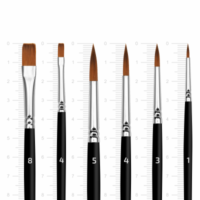 Набор кистей №5, синтетика 6шт, круглая (№1,3,4,5), плоская (№4,8) короткая ручка Arteo