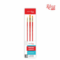 Набор кистей 5, синтетика, 3 шт, плоская (№ 8,10), круглая (№2), короткая ручка ROSA START