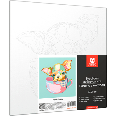 Холст хлопок на ХДФ с контуром Pop Art Puppy 20x20, акриловый грунт, Arteo Холст хлопок на ХДФ с контуром Pop Art Puppy 20x20, акриловый грунт, Arteo
