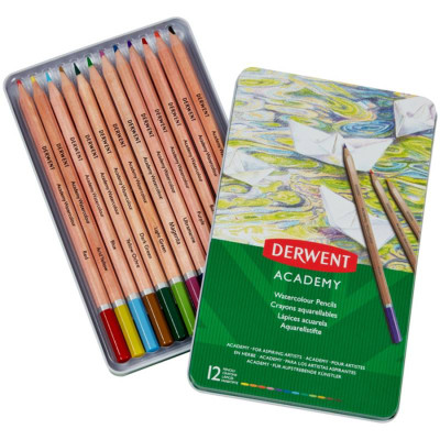 Набір акварельних олівців Academy Watercolour, 12шт., мет. коробка, Derwent