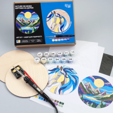 Набор для выжигания картины на дереве Horse and Mountains с красками в коробке ROSA Start