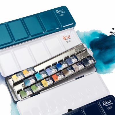 Пенал металевий для акварельних фарб на 21 кювет бірюзовий ROSA Gallery