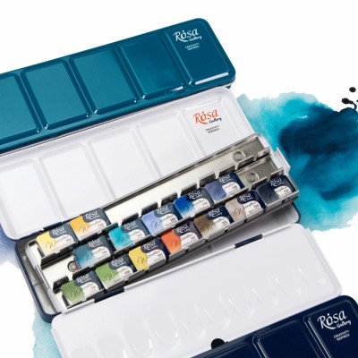 Пенал металевий для акварельних фарб на 21 кювет бірюзовий ROSA Gallery