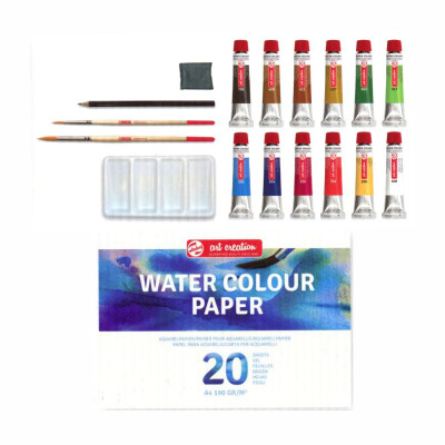 Набор акварельных красок ArtCreation Combiset 12х12мл, склейка А4, кисточки 2шт, карандаш, клячка, Royal Talens