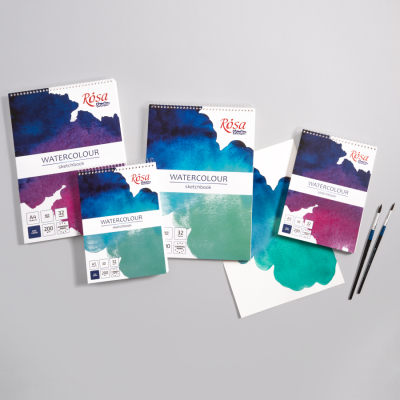 Скетчбук для акварелі на спіралі А4 Фіолетова 200 г/м² 32 арк білий папір ROSA Studio