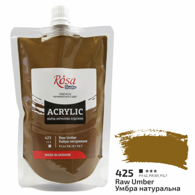 Краска акриловая, Умбра натуральная, 200 мл, ROSA Studio (323200425)
