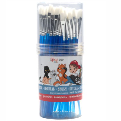 Пензель синтетика плаский №6 60 шт синя ручка ROSA Kids Пензель синтетика плаский №6 60 шт синя ручка ROSA Kids