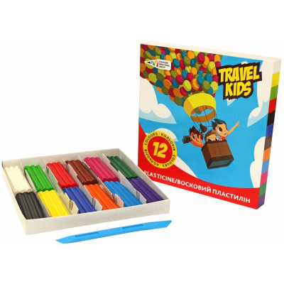 Пластилин Travel kids, 12 цв., 144 г со стеком, ГАММА