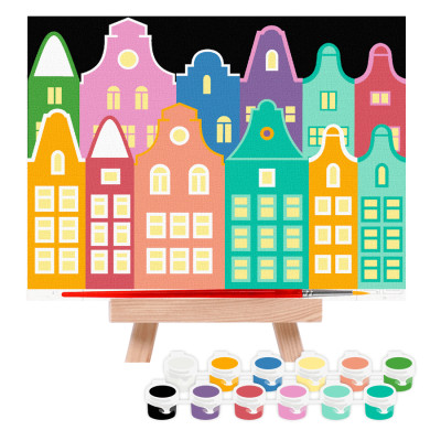 Набір, картина за номерами, „Яскраві будиночки“, 15х20см, з мольбертом, ROSA START