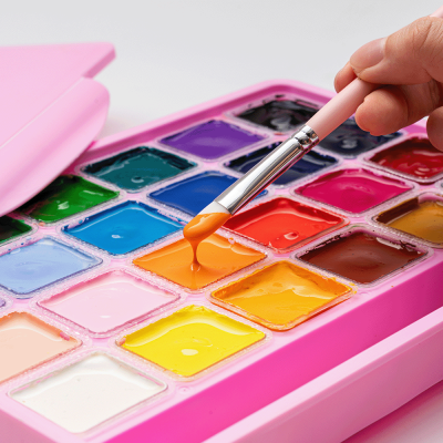 Набор гуашевых красок HIMI Jelly Cup 24x30 мл, 3 кисти, розовый пластиковый пенал Набор гуашевых красок HIMI Jelly Cup 24x30 мл, 3 кисти, розовый пластиковый пенал