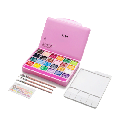 Набор гуашевых красок HIMI Jelly Cup 24x30 мл, 3 кисти, розовый пластиковый пенал Набор гуашевых красок HIMI Jelly Cup 24x30 мл, 3 кисти, розовый пластиковый пенал