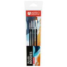 Набор кистей №3 синтетика 4шт круглая(№1,3,4), плоская(№8) короткая ручка Arteo