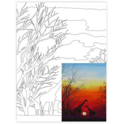 Полотно на картоні з контуром, Пейзаж №24, 30*40, бавовна, акрил, ROSA START