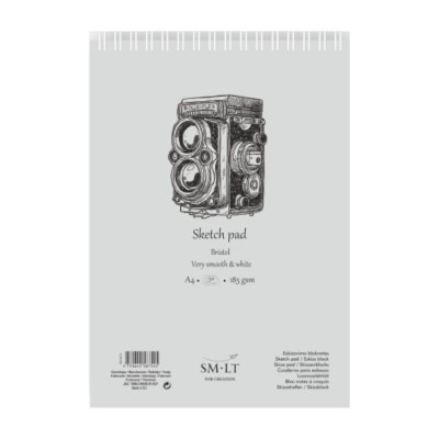 Альбом для ескизов на спирали AUTHENTIC (Bristol) А4, 185 г м2, 50л, белая гладкая бумага, SMILTAINIS