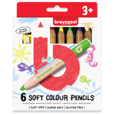 Набор детских цветных карандашей, 6цв, мягкие, + точилка для карандашей, Bruynzeel