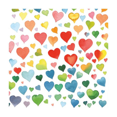 Декупажные салфетки Акварельные цветные сердца , 33х33 см, 18,5 г м2, 20 шт, Ambiente