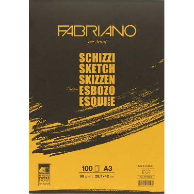 Склейка для эскизов Schizzi Sketch A3 (29,7x42 см), 90 г м2, 100л, Fabriano