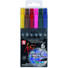 Набор маркеров Koi Coloring Brush Pen, 6цв, Sakura