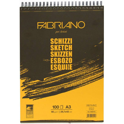 Альбом для ескізів на спіралі Schizzi Sketch A3 (29,7x42 см), 90 г/м2, 100л., Fabriano