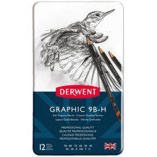 Набір графітних олівців Graphic Soft, 12 шт (9B-H), в метал. коробці, Derwent