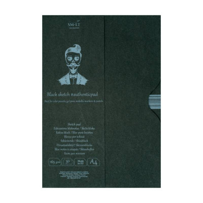 Склейка для рисунку в папці AUTHENTIC (black) А4, 165 г/м2, 30л, чорний папір, SMILTAINIS