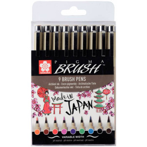 Набір лінерів-пензлів PIGMA Brush, 9кол., Sakura