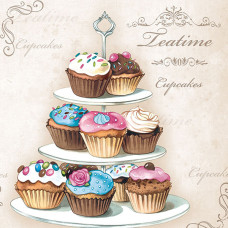 Декупажные салфетки Cupcakes on Etagere , 33х33 см, 18,5 г м2, 20 шт, Ambiente