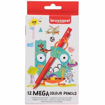 Набор детских цветных карандашей Mega Colour, толстые, в картонной коробке, 12 шт, Bruynzeel