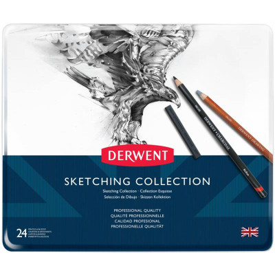 Набор материалов для графики Sketching Collection в мет,короб, 24 предм,(ассорти), Derwent