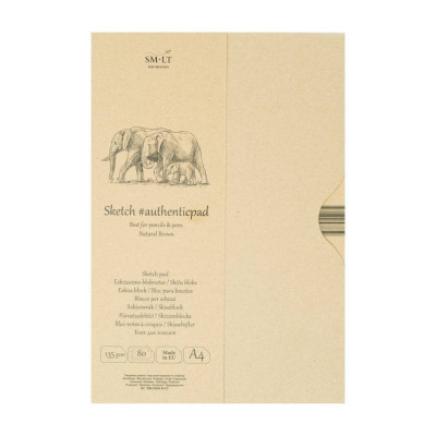 Склейка для ескизов в папке AUTHENTIC А4, 135 г м2, 80л, коричневый цвет, SMILTAINIS