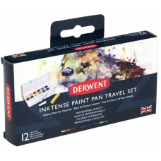 Набор Inktense Paint Pan Travel №1, 12 цветов + кисть с резервуаром, Derwent
