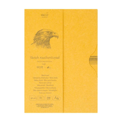 Склейка для ескизов в папке AUTHENTIC (Kraft) А4, 90 г м2, 60л, коричневый цвет, SMILTAINIS