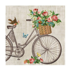 Декупажные салфетки Велосипед с цветами , 33х33 см, 18,5 г м2, 20 шт, Ambiente