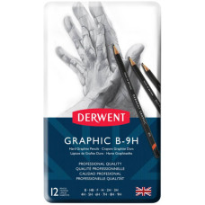 Набор графит,карандаш, Graphic Technical Hard в мет,кообке 12 шт,(твердые) от B до 9H, Derwent