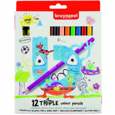 Набір дитячих тригранних олівців TRIPLE, 12кол., +точилка для олівців, Bruynzeel