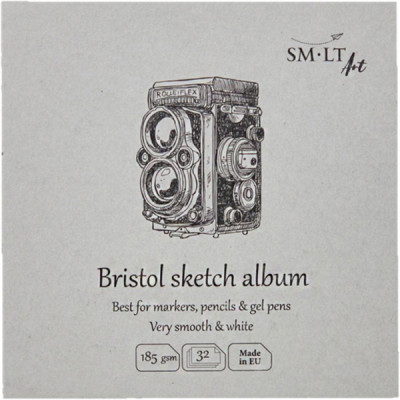 Альбом для ескізів AUTHENTIC (Bristol) Layflat 14,8*14,8см, 185 г/м2, 32л, білий та гладкий папір, SMILTAINIS